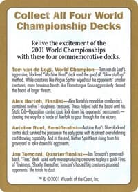 2001 World Championship Advertisement Card
