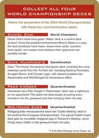 2003 World Championship Advertisement Card