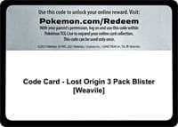 Code Card - Lost Origin 3 Pack Blister [Weavile]
