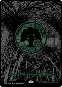 Forest (Phyrexian) - Full Art (Oil Slick Raised Foil)